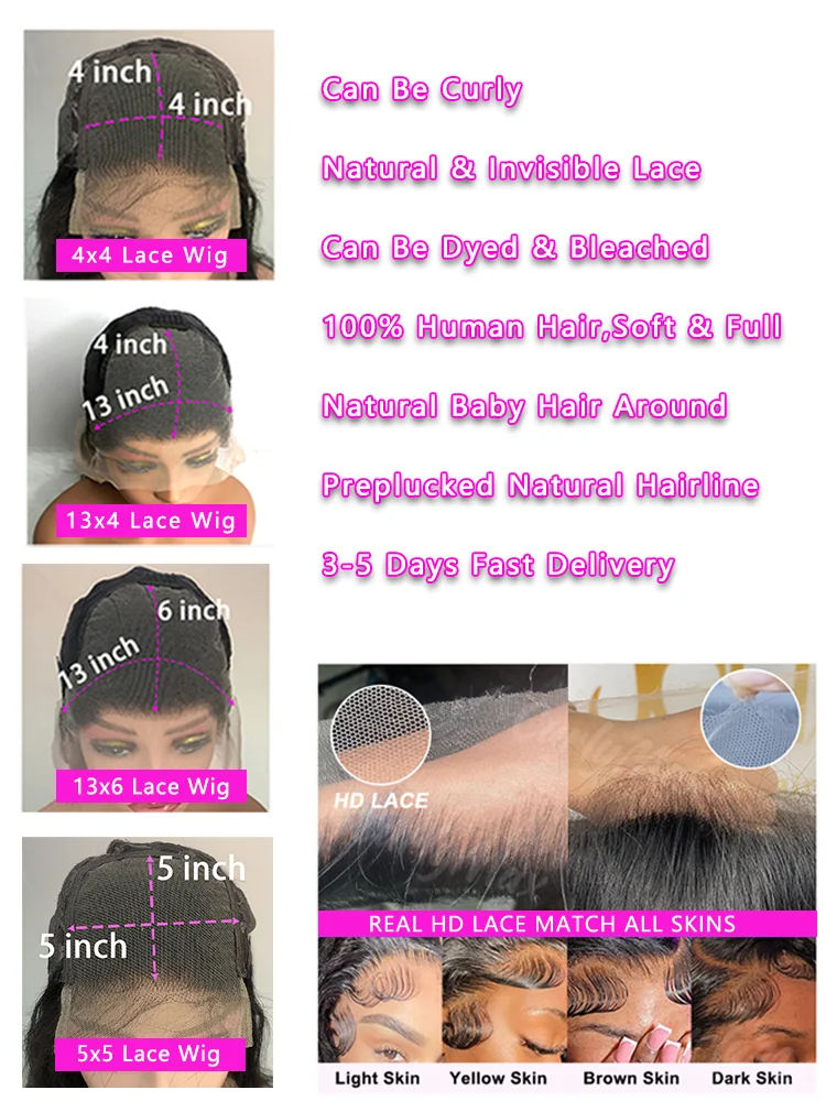 30 40 인치 13x4 13x6 스트레이트 레이스 Frontat 가발 360 전면 인간의 머리카락 4x4 5X5 클로저 가발 여성용 사전 뽑아 250 밀도