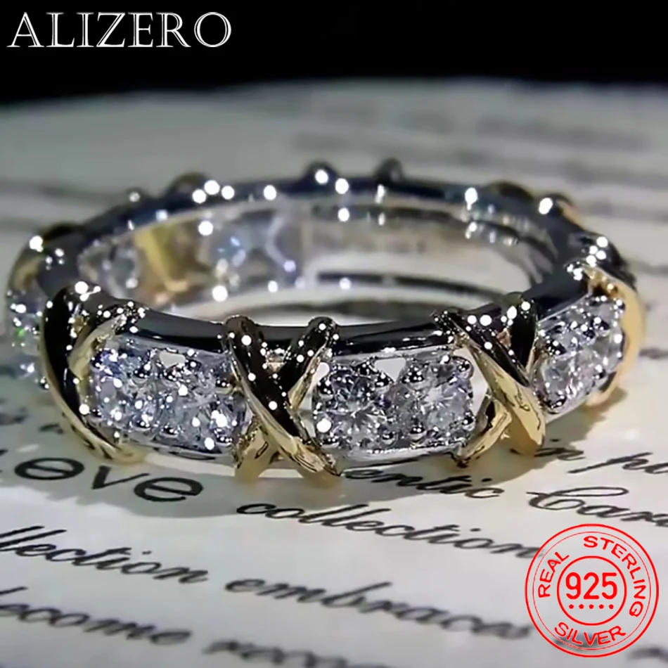 여성의 약혼 보석 선물을위한 AAA 지르콘 크리스탈 반지와 인터레이스 럭셔리 925 스털링 실버 반지