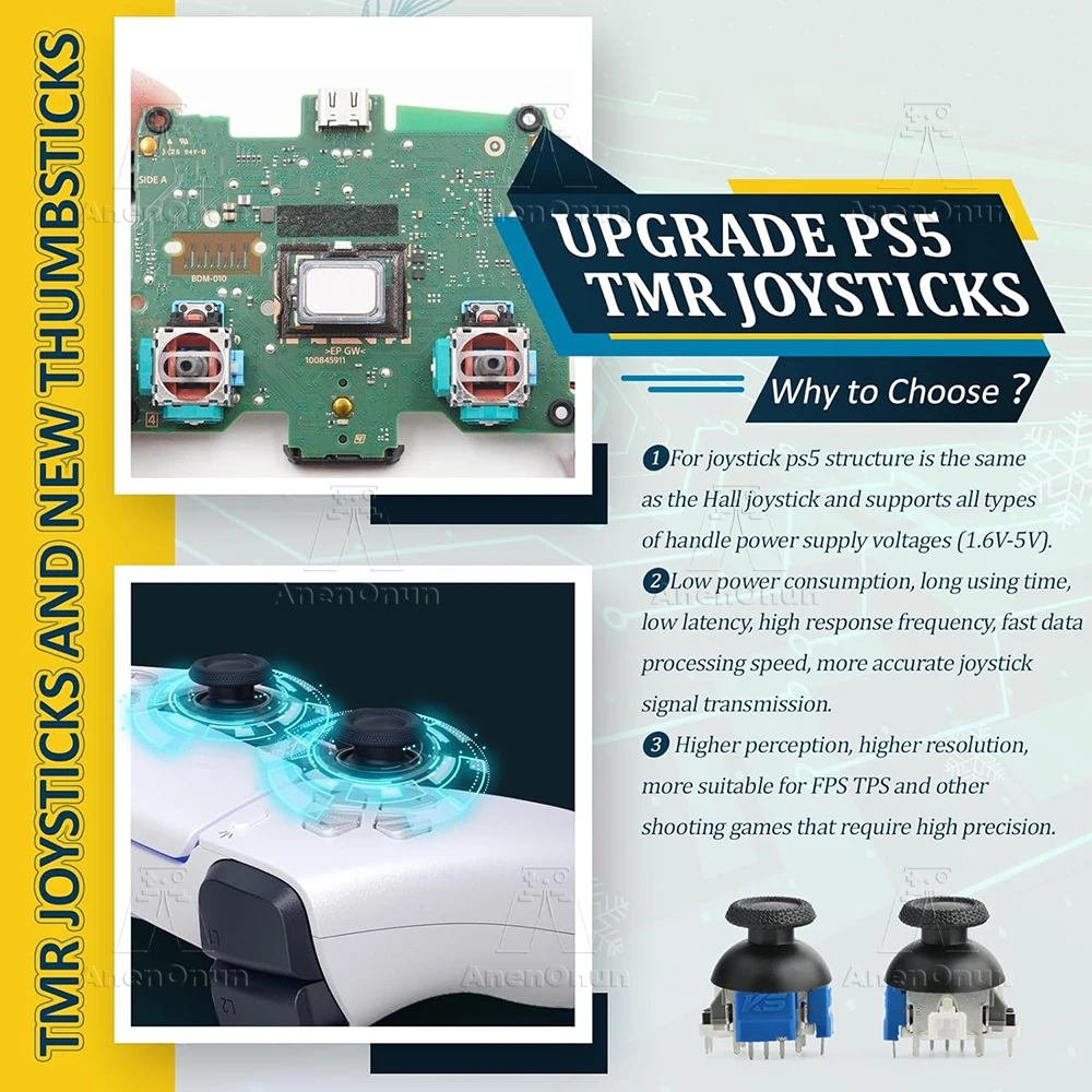 PS5 컨트롤러 용 TMR 전자기 조이스틱 썸 스틱 드리프트 없음 업그레이드 교체 키트 게임 패드 3D 아날로그 센서 액세서리
