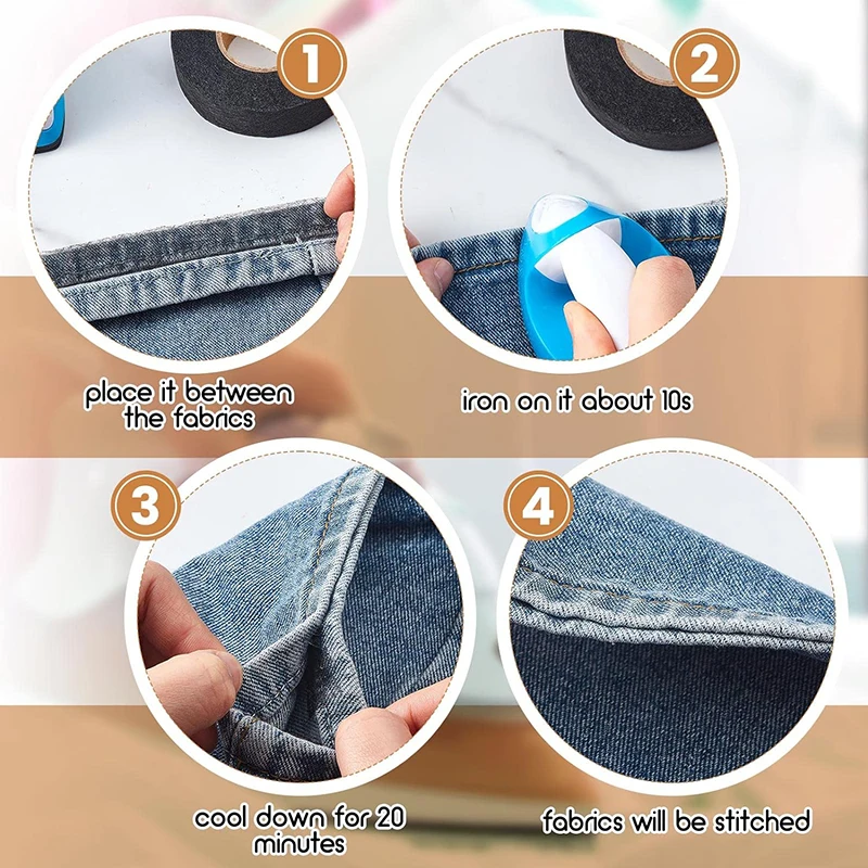 1Pc 핫멜트 양면 테이프 자체 접착 바지 DIY 봉제 공예 패치 워크 용품에 대한 바지 직물에 붙여 넣기 철