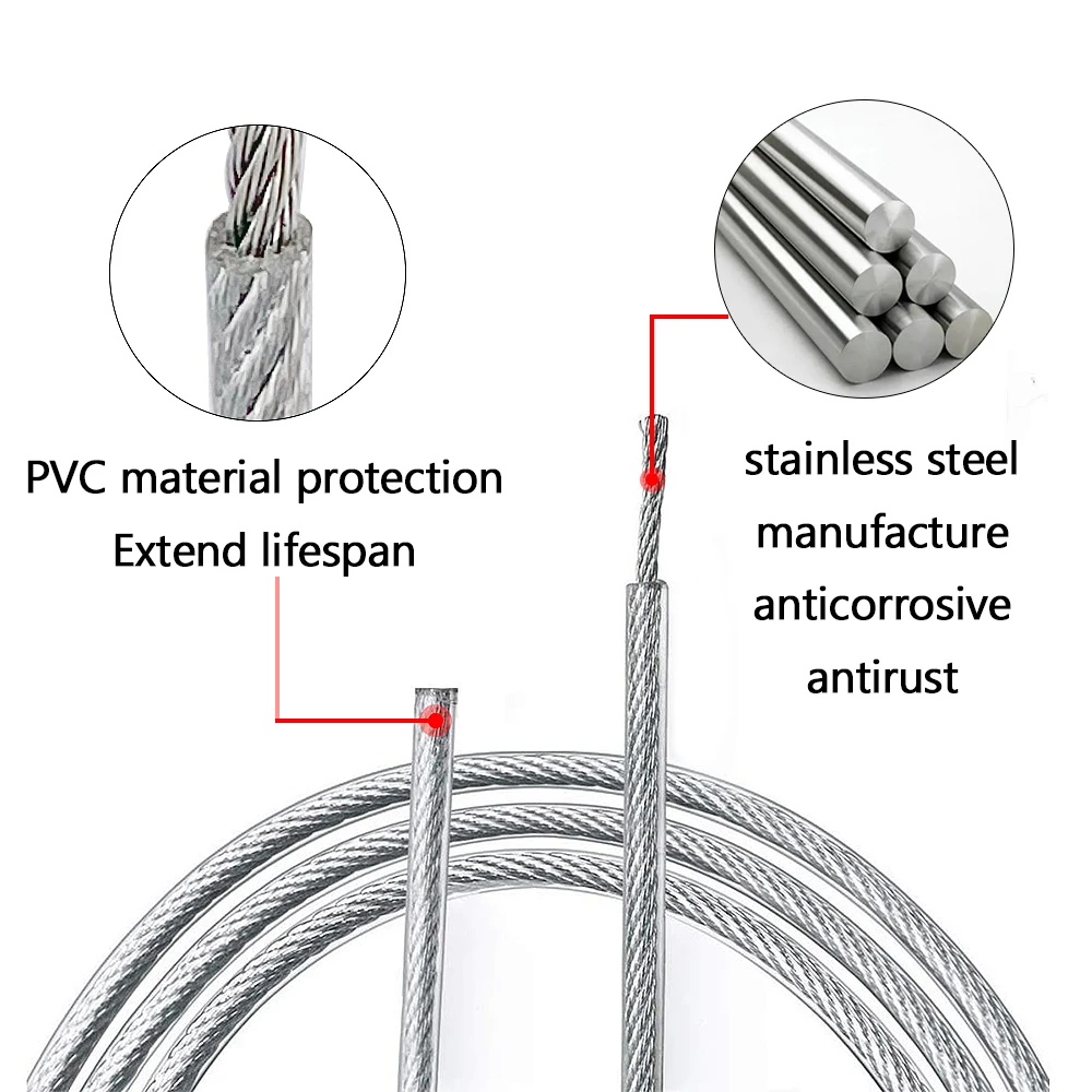 5M/10M/50M/100M 투명 색상 PVC 플라스틱 코팅 1.0-6mm 304 스테인레스 스틸 와이어 로프 케이블은 빨랫줄 등에 사용됩니다.