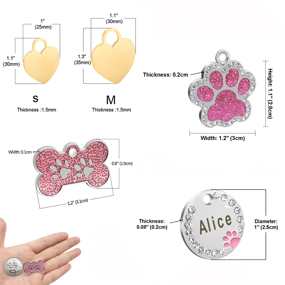 개인화 된 개 고양이 ID 태그 블링 라인 석 강아지 새끼 고양이 이름 태그 분실 방지 애완 동물 목걸이 액세서리 무료 새겨진 애완 동물 제품