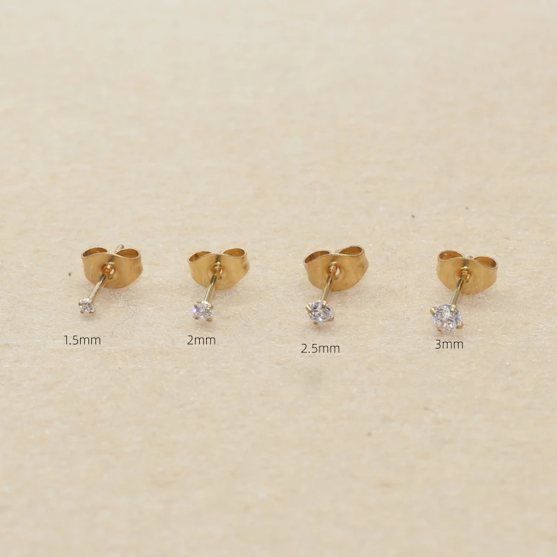 슈퍼 미니 1.5MM 2MM 지르콘 스테인레스 스틸 푸시 백 스터드 귀걸이 남성 여성 2PC 섬세한 Jewerlry