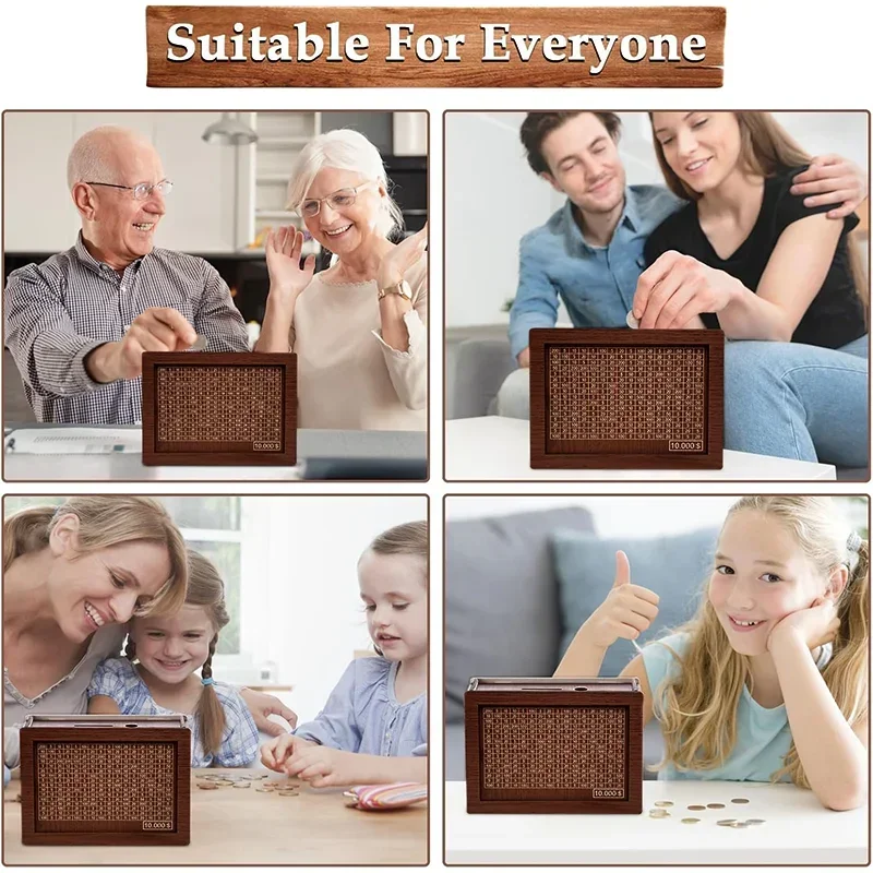 1000/2000/3000/5000/10000 유로 돈 상자 나무 돼지 저금통 돈 금고 저축 상자 도전 현금 보관 케이스