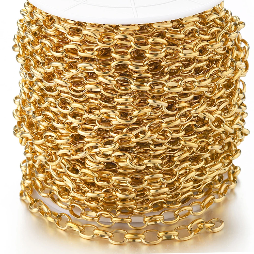 페이드 없음 1 미터 7.5mm 스테인레스 스틸 체인 골드 목걸이 롤로 팔찌 쥬얼리에 대한 강력한 링크 체인 액세서리 만들기 DIY