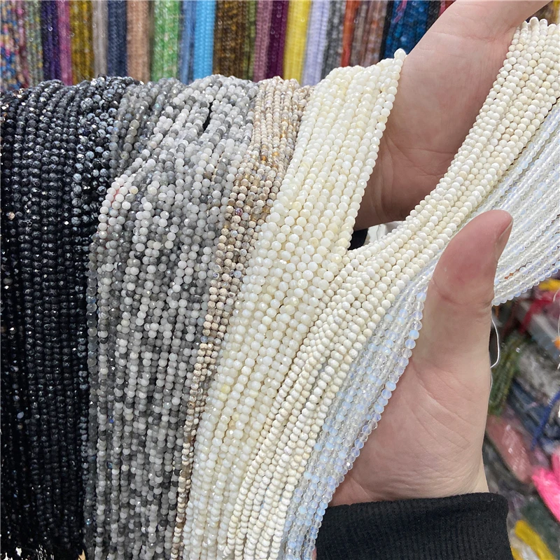 2 3 4 MM 블랙 화이트면 처리 된 천연 보석 스톤 미네랄 비즈 느슨한 작은 씨앗 크러스탈 석영 스톤 스페이서 비즈 쥬얼리 만들기