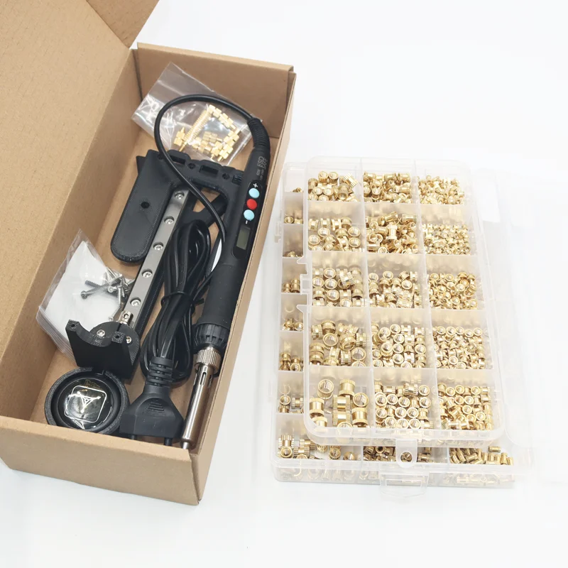 열 세트 삽입 프레스 도구 M2 M3 M4 M5 M6 M8 황동 스레드 삽입 너트 납땜 인두 팁 3d 인쇄용 내장 구리 너트 키트