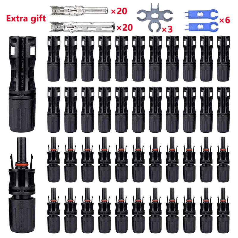 600/400/200/100/40/20/10 Pcs 광전지 태양 광 커넥터 키트 PV/MC 케이블 용 1000V 30A 패널 Solor 커넥터 2.5/4/6mm2 title=600/400/200/100/40/20/10 Pcs 광전지 태양 광 커넥터 키트 PV/MC 케이블 용 1000V 30A 패널 Solor 커넥터 2.5/4/6mm2 