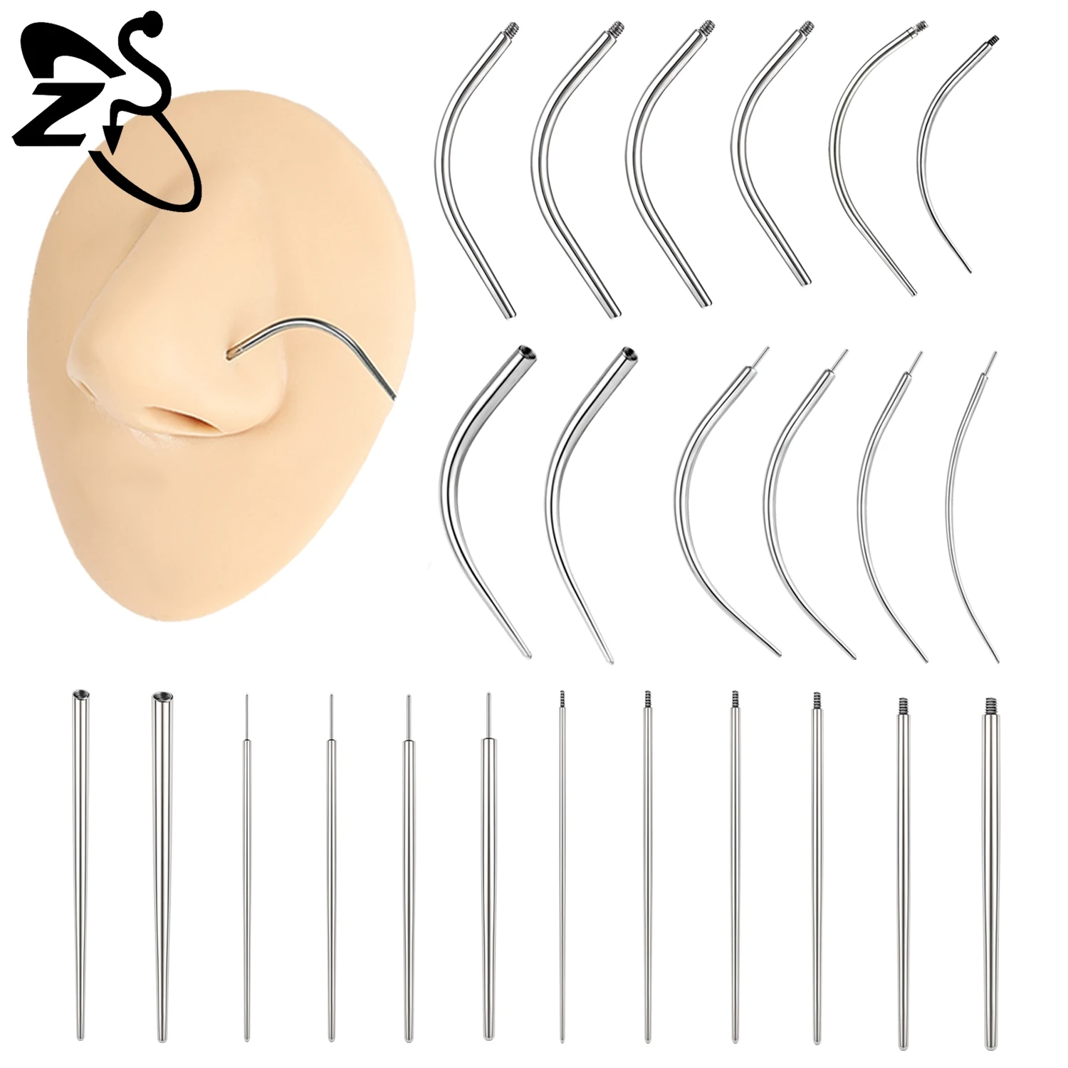 ZS 1 PC 직선 곡선 스테인레스 스틸 테이퍼 도구 귀/코/배꼽 피어싱 도구 용 보조 키트의 나사없는 삽입 나사 title=ZS 1 PC 직선 곡선 스테인레스 스틸 테이퍼 도구 귀/코/배꼽 피어싱 도구 용 보조 키트의 나사없는 삽입 나사