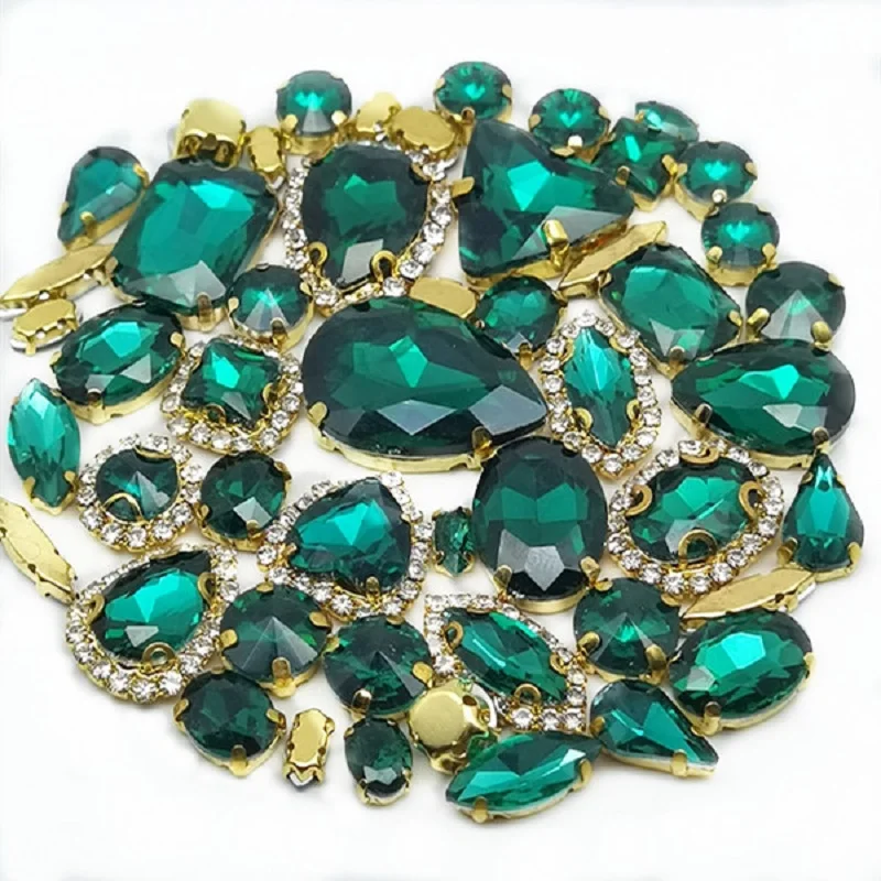 22 색상 50 개/가방 반짝이 혼합 모양 유리 라인 석 골드 클로 크리스탈 버클에 바느질 Diy 웨딩 장식 액세서리