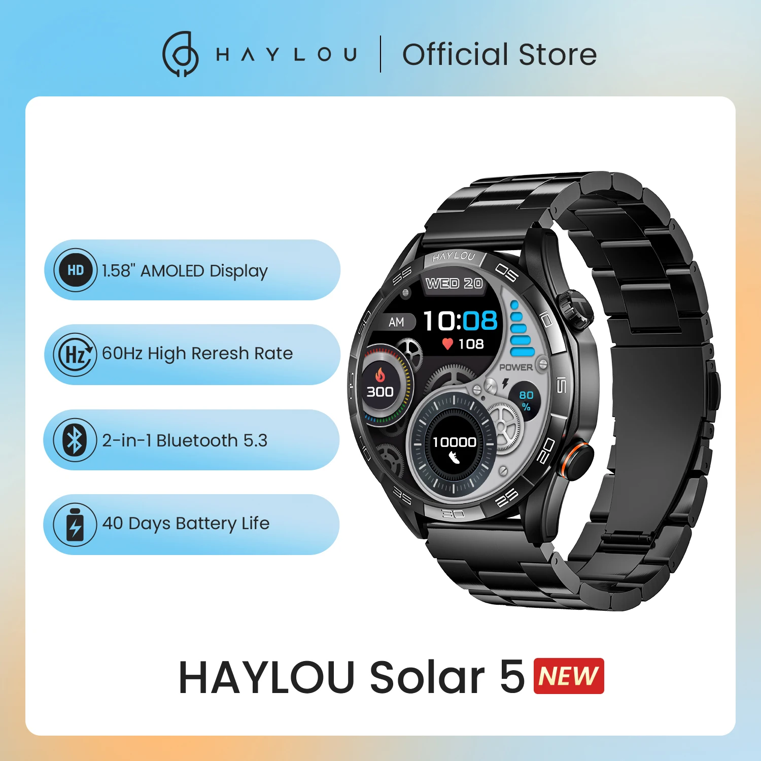HAYLOU Solar 5 음성 통화 스마트 워치 1.58