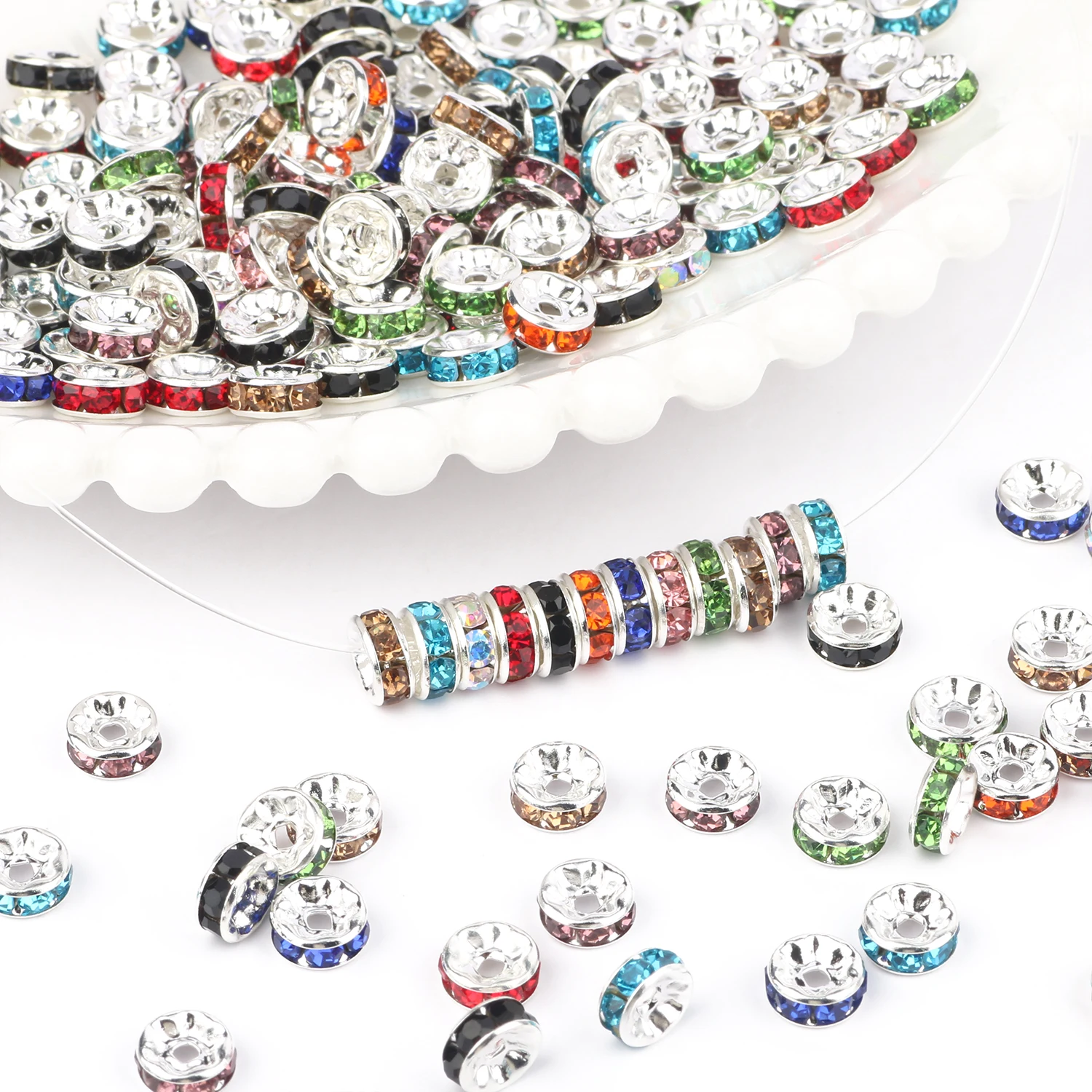 50 개/몫 6mm 8mm 10mm AB 컬러 라인 석 공 모양 느슨한 구슬 보석에 대 한 금속 크리스탈 구슬 DIY 액세서리 만들기
