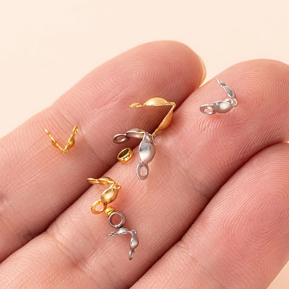 50pcs 스테인레스 스틸 크림프 비드 팁 매듭 커버 쥬얼리 만들기 공예 DIY에 대 한 50pcs 엔드 캡과 대합 조개 접이식 비드 팁