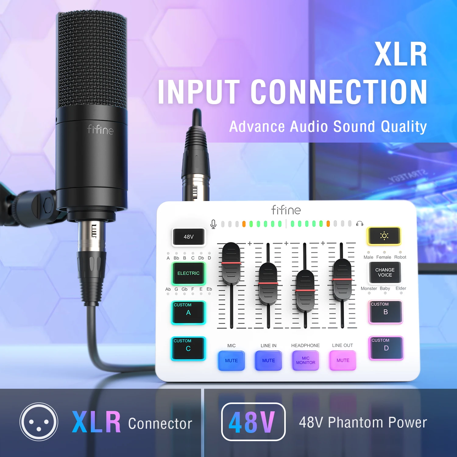 4채널/XLR 마이크 인터페이스/RGB를 갖춘 FIFINE 게이밍 USB 믹서, 게임 팟캐스트 스트리밍 AmpliGame SC3W용 사운드 믹서