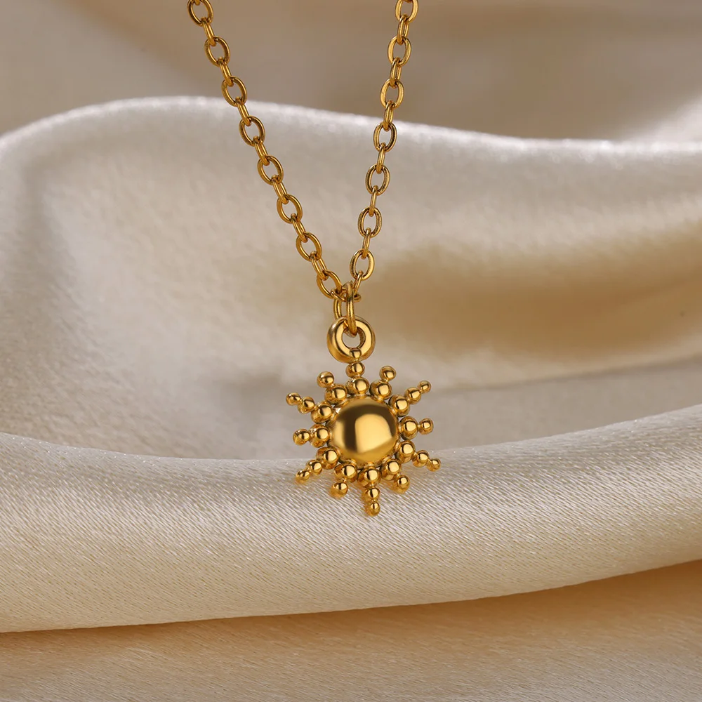 여성을위한 스테인레스 스틸 기하학 목걸이 패션 태양 해바라기 펜던트 쇄골 체인 미적 보석 액세서리 Femme