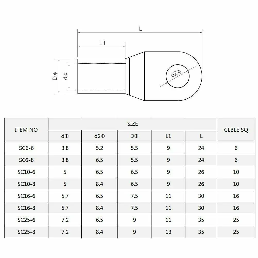 100/50/25/10PCS 4-25mm 구색 주석 도금 구리 러그 링 압착 단자 배터리 와이어 용접 케이블 커넥터 키트