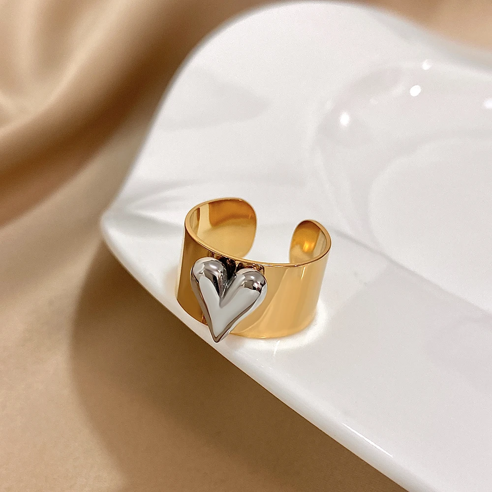 Greatera 스테인레스 스틸 하트 패턴 커프 링 여성용 남성 조수 넓은 두꺼운 성격 과장된 유럽 미국 보석