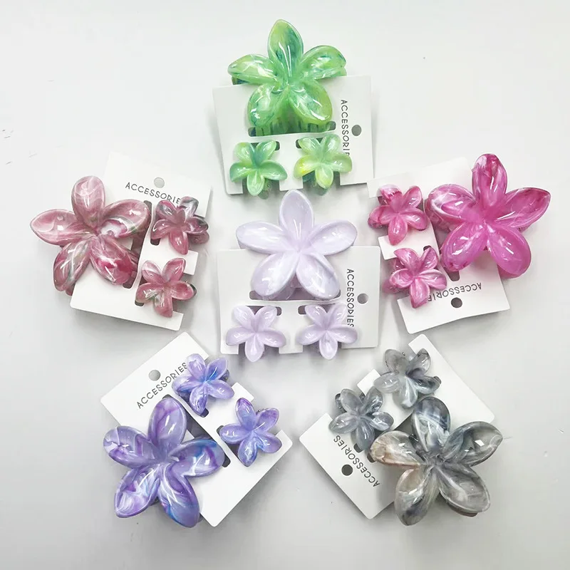 3 개/대 달콤한 꽃 Colroful 그라디언트 머리 발톱 포니 테일 Cip 클램프 바레트 여성용 헤어핀 소녀 비치 헤어 액세서리