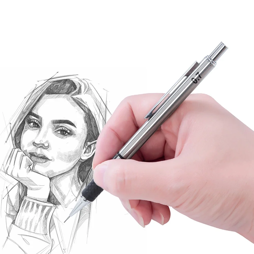 연필 그립이있는 금속 기계식 연필 세트 리드 아트 드로잉 학생 사무용품 0.5/0.7/0.9/2.0mm 자동 연필