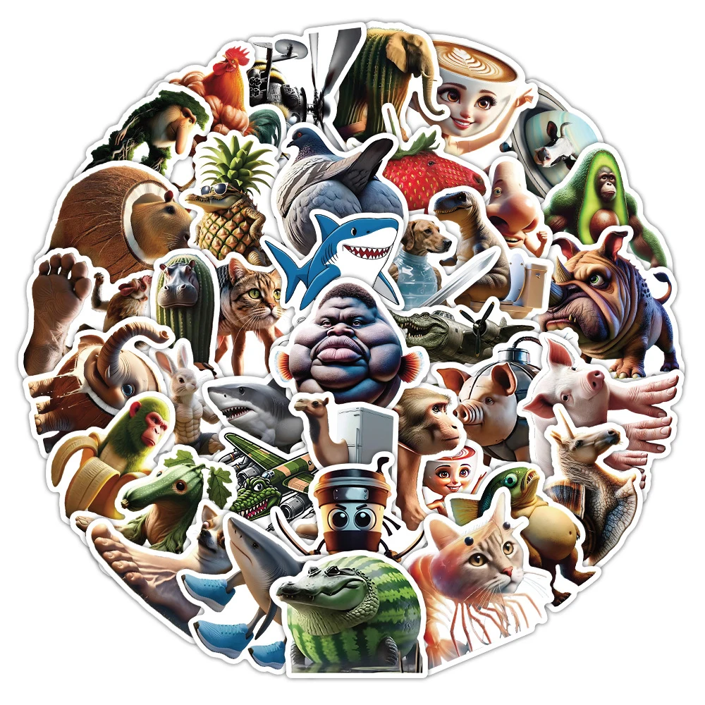 10/50PCS 추상 동물 스티커 Tung Tung Sahur 이탈리아어 Brainrot 동물 만화 데칼 DIY 수하물 전화 컵 기타 아이 장난감