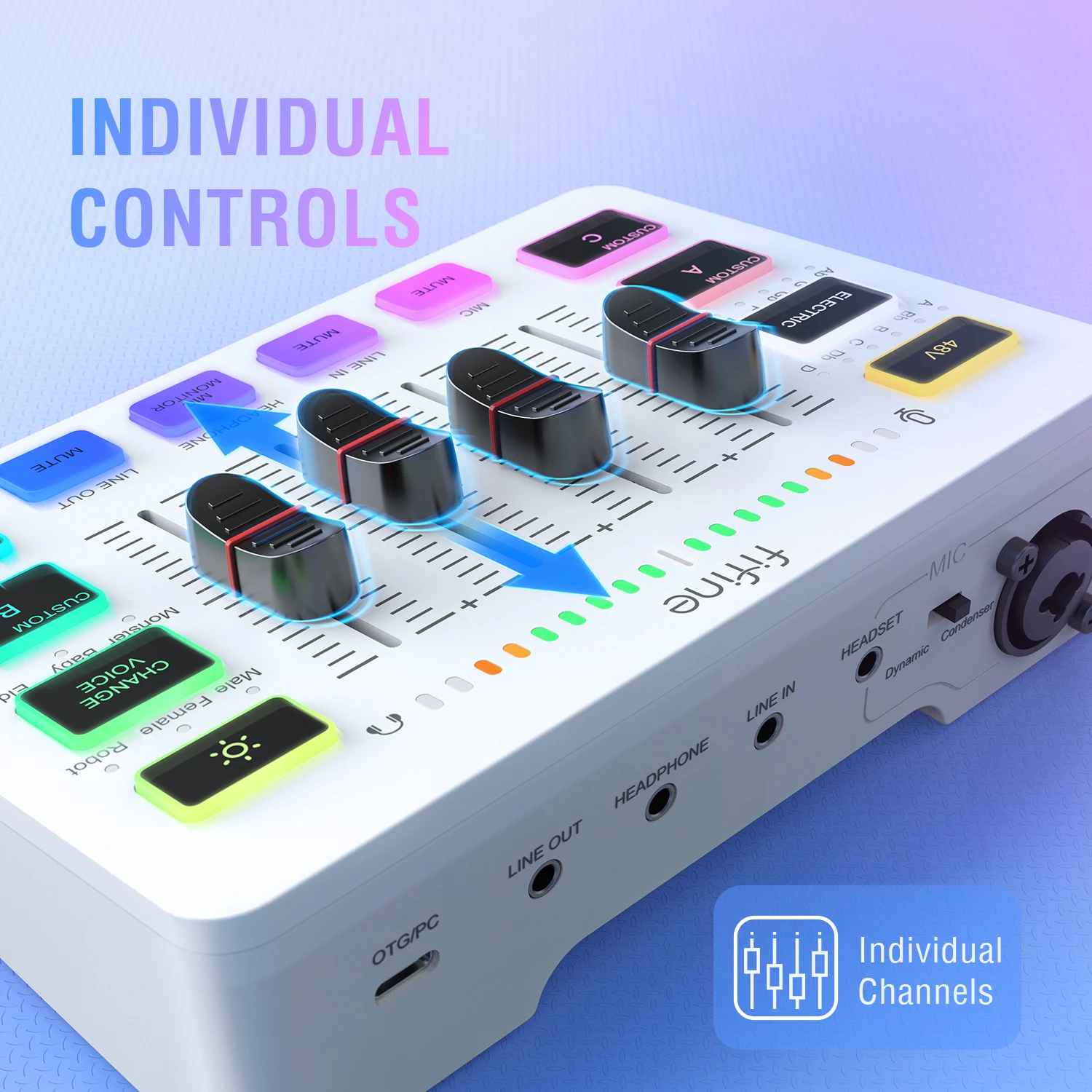 4채널/XLR 마이크 인터페이스/RGB를 갖춘 FIFINE 게이밍 USB 믹서, 게임 팟캐스트 스트리밍 AmpliGame SC3W용 사운드 믹서