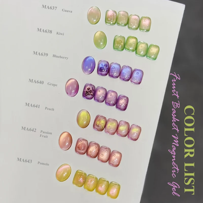 MEET ACROSS 구아바 & 포도 컬러 고양이 마그네틱 젤 녹색 유리 구슬 고양이 눈 젤 UV 젤 네일 아트 광택 살롱 홈 DIY