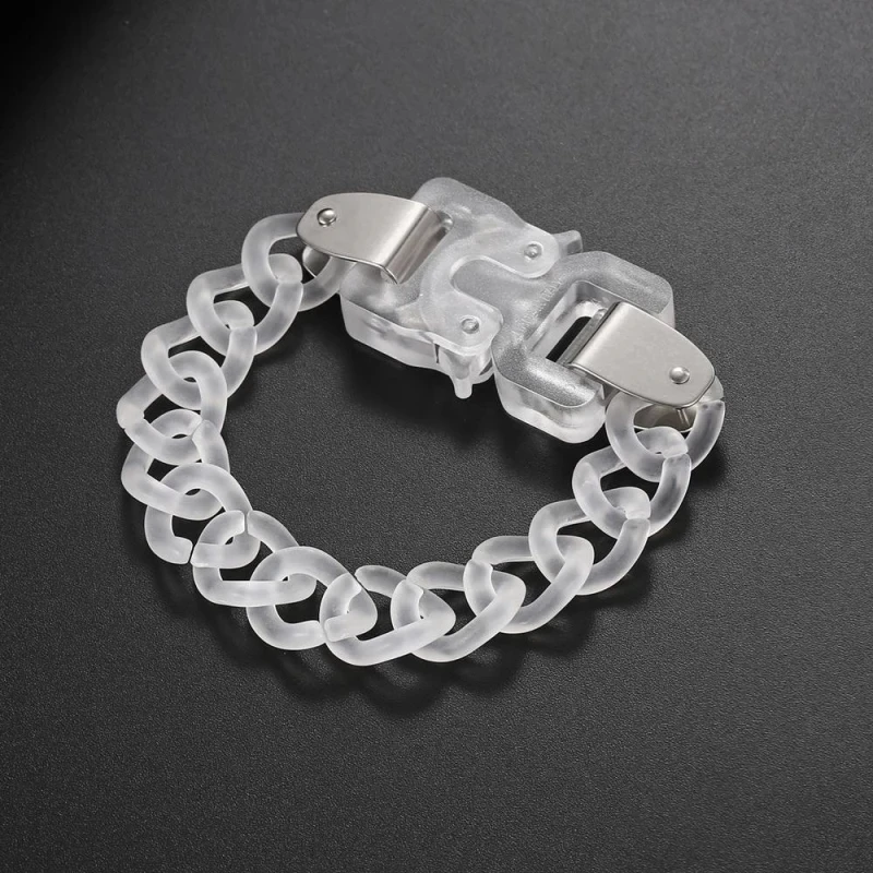 남성용 무광 투명 아크릴 체인 잠금 펜던트 목걸이, 록 링크 버클 초커 팔찌, 힙합 파티 쥬얼리, 신제품
