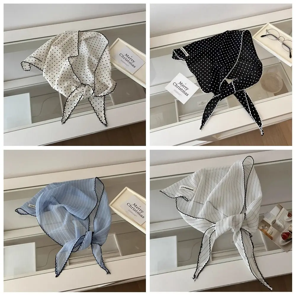 Neckerchief 달콤한 폴카 도트 머리띠 터번 한국어 신선한 작은 스카프 얇은 줄무늬 삼각형 헤어 밴드 소녀
