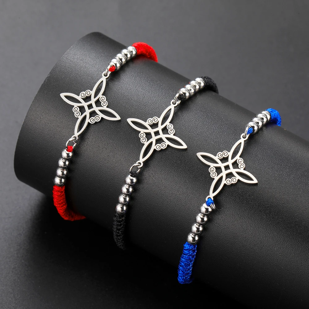 Dawapara 마녀 매듭 여성을위한 매력 팔찌 셀틱스 매듭 보호 부적 비드 체인 스테인레스 스틸 요술 Wiccan 쥬얼리