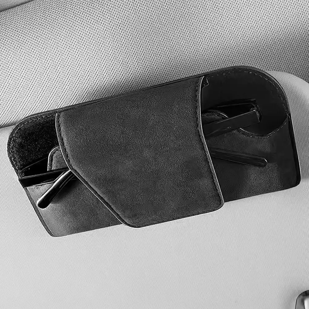 차량용 선바이저 안경 거치대, 다기능 내마모성 자동차 선글라스, 거치대 소가죽 보관함