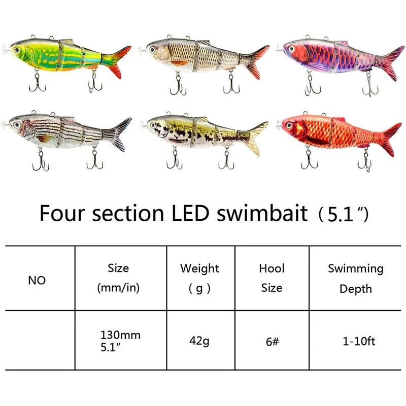 자동 Swimbait 전기 로봇 낚시 미끼 4 세그먼트 자동 멀티 관절 미끼 USB 충전식 Wobbler Pesca 액세서리