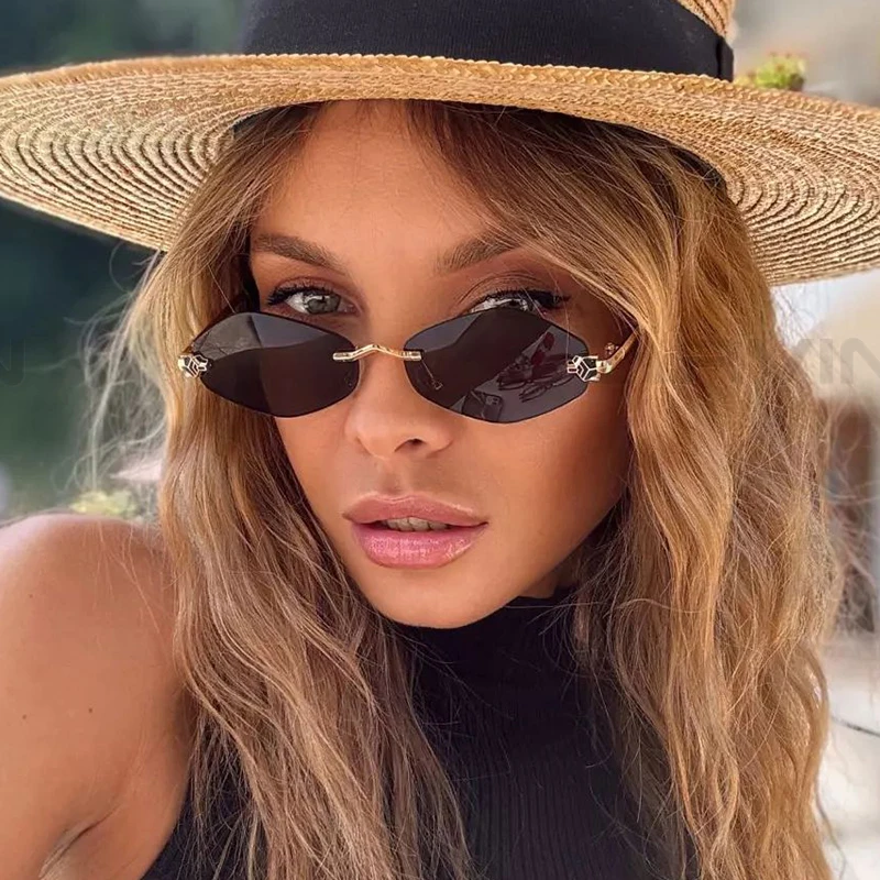 트렌디 한 무테 다각형 선글라스 세련된 그라디언트 렌즈 금속 음영 안경 럭셔리 브랜드 작은 마름모 빈티지 선글라스