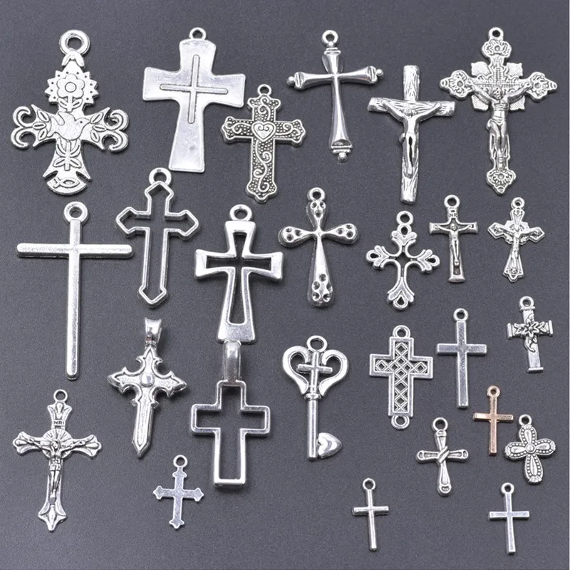 10/20/30 개/몫 쥬얼리에 대 한 금속 실버 컬러 크로스 매력 만들기 용품 그리스도 액세서리 수 제 여성/남성 펜 던 트 매력