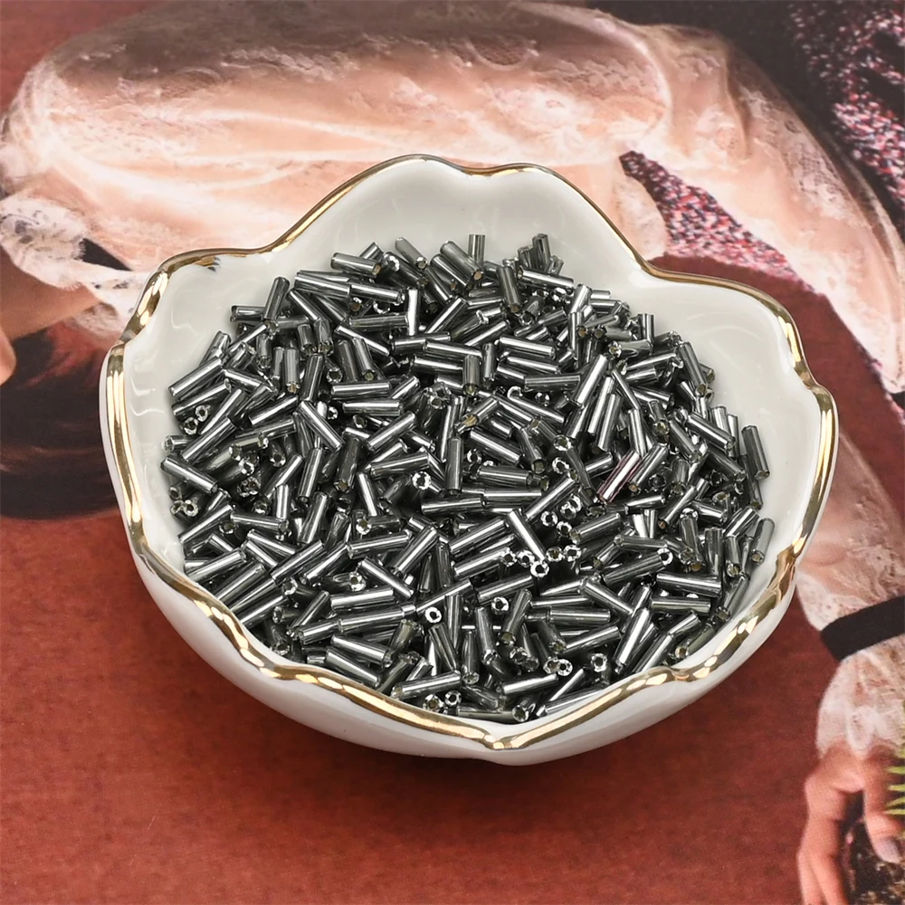 2x6mm 실버 컬러 라인 튜브 비즈 유리 미니 일본 비즈 DIY 팔찌 쥬얼리 드레스 의류 액세서리 만들기