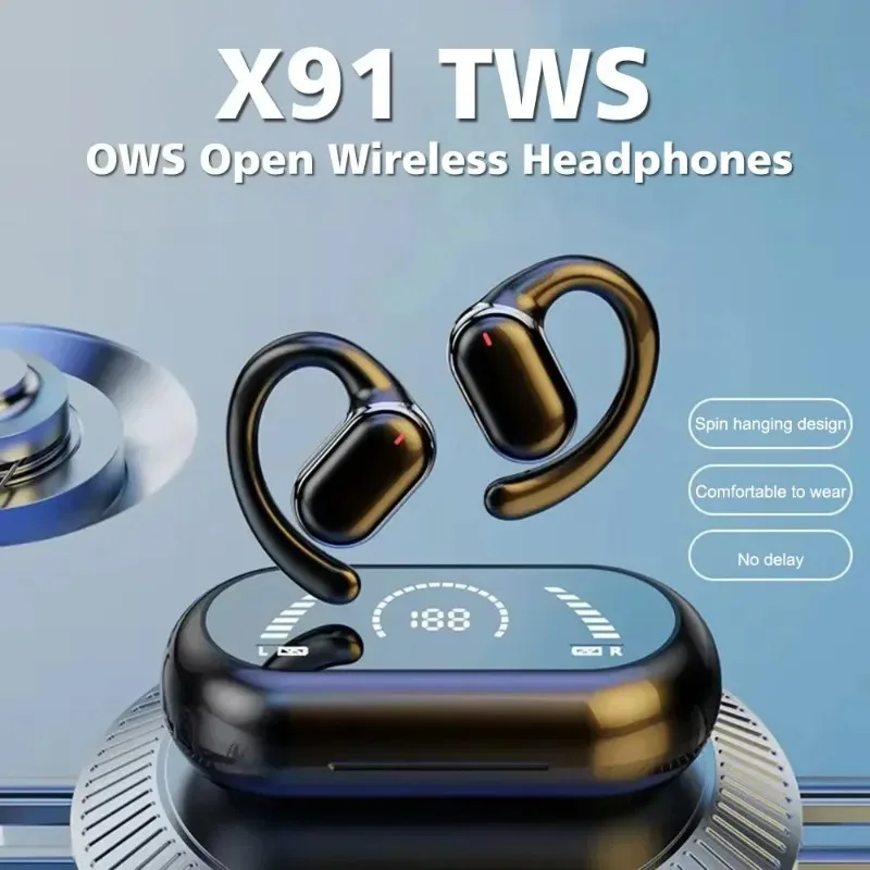 X91 OWS 귀고리 이어폰 Bluetooth 5.3 낮은 대기 시간 게임용 스포츠 헤드셋 HiFi 스테레오 소음 감소 이어 버드