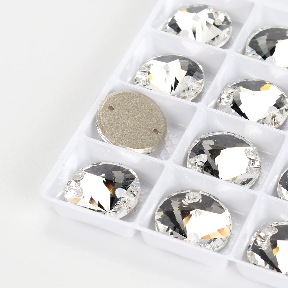 YHB 최고 품질의 유리 크리스탈 모양 Rivoli 바느질 돌 플랫 백 의류 의류 가방에 대한 라인 석에 바느질