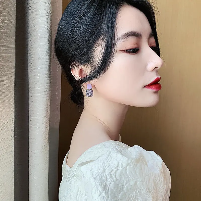 새로운 빈티지 보라색 반짝 이는 크리스탈 기하학 여성 귀걸이 계약 달콤한 사랑스러운 좋은 반짝 이는 드롭 귀걸이 쥬얼리