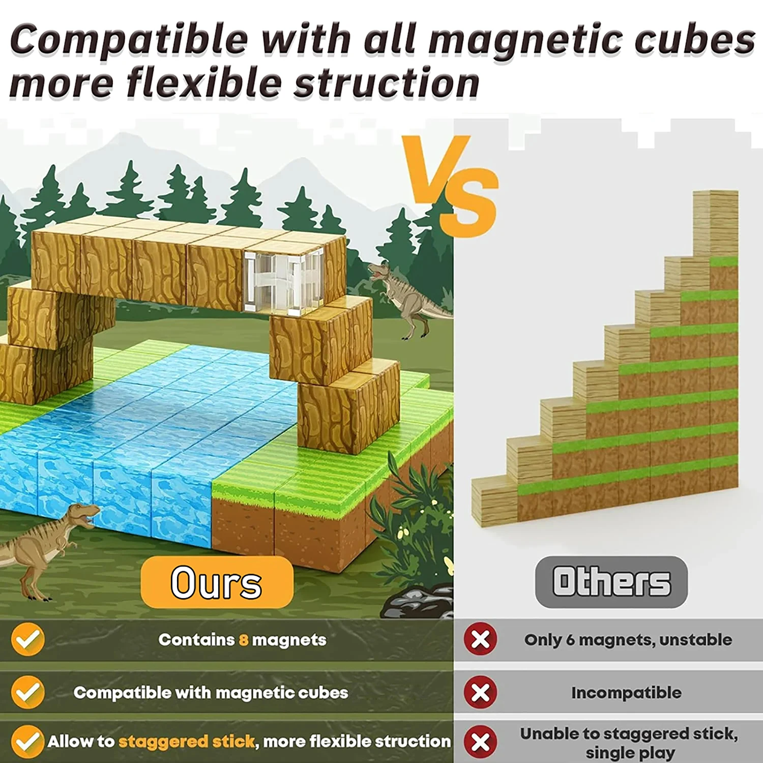 100pcs 자기 블록 장난감 빌드 자석 세트 소년 소녀 줄기 몬테소리 감각 큐브 유아 선물