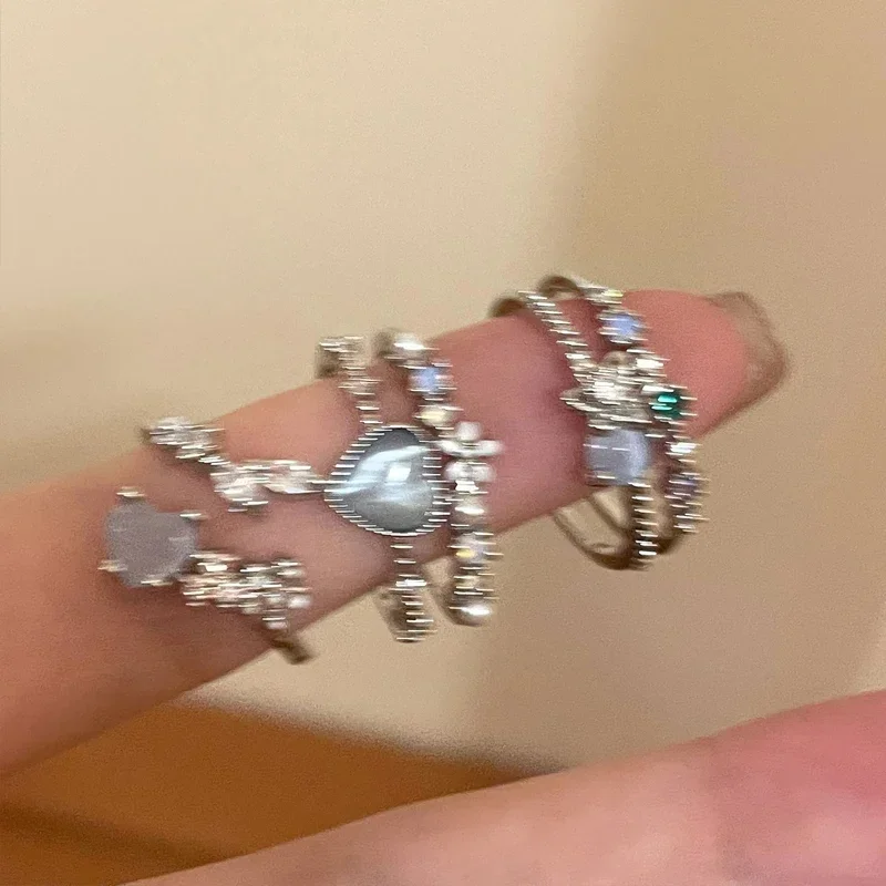 2024 패션 주얼리 크리스탈 반지, 하트 조절 링, 불규칙 기하학 펑크 빈티지 반지 세트, 여성 소녀용, 인기 판매