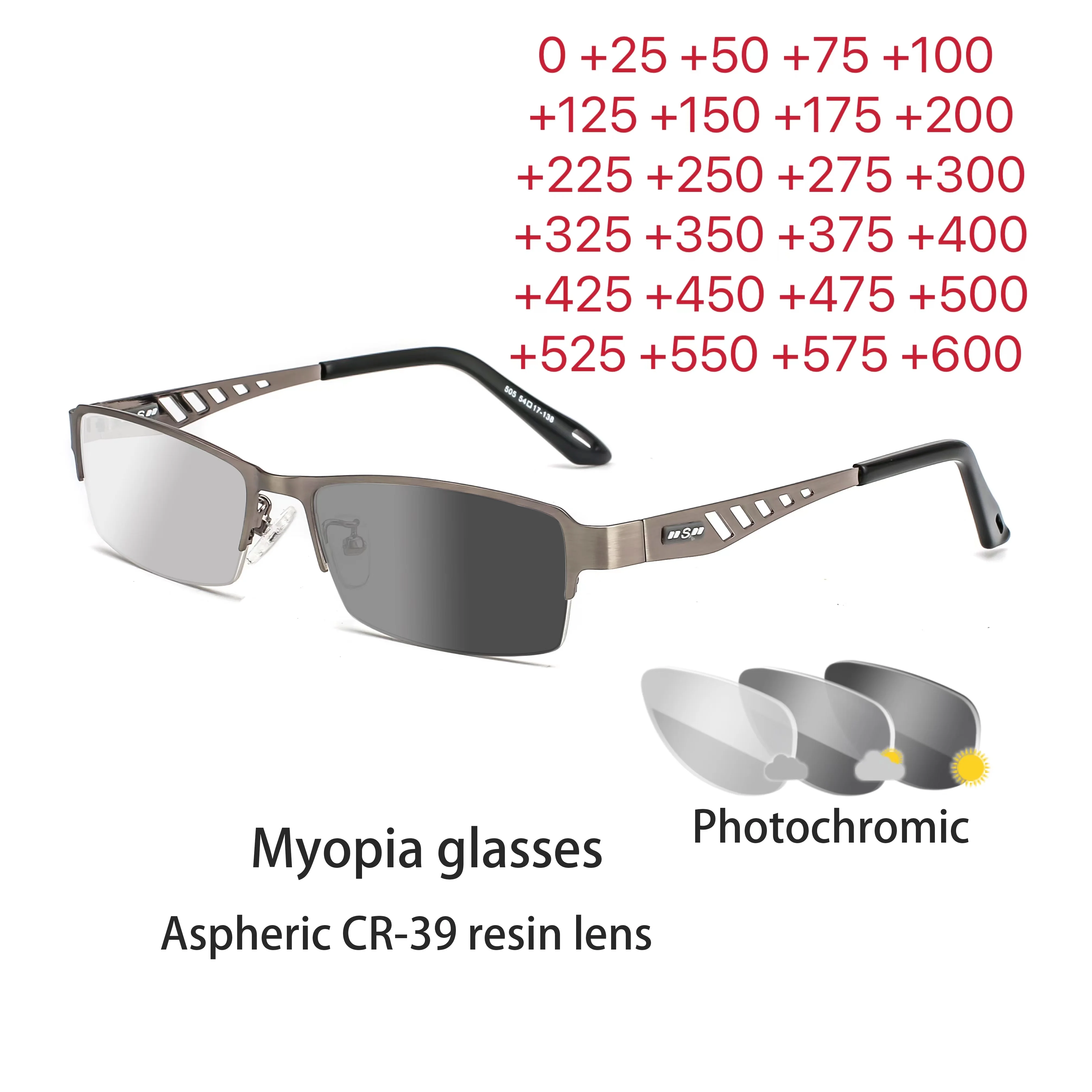 Photochromic 안경 남성 여성 근시 안경 안경 학생 짧은 시력 안경 0 + 0.5 + 1 + 1.25 + 1.5 + 1.75 + 6 title=Photochromic 안경 남성 여성 근시 안경 안경 학생 짧은 시력 안경 0 + 0.5 + 1 + 1.25 + 1.5 + 1.75 + 6 