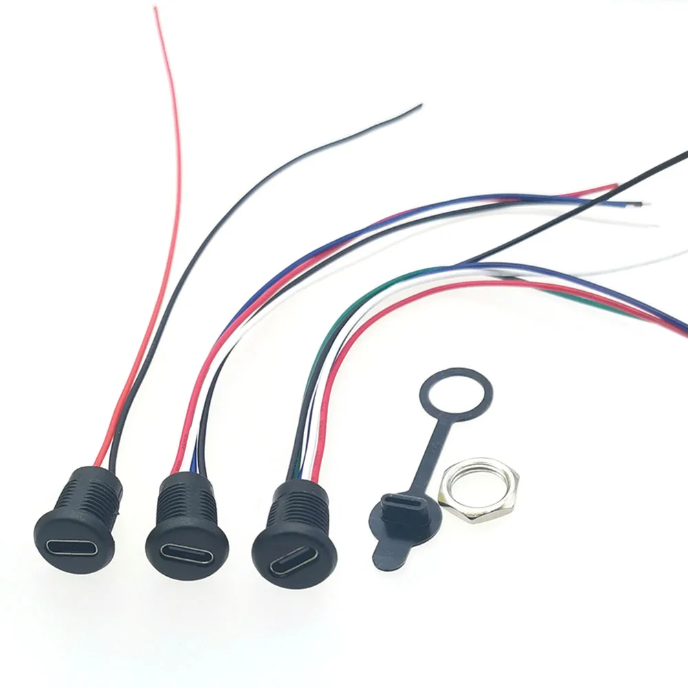 1pcs USB 유형 C 커넥터 유형-C 너트 잠금 플레이트가있는 방수 여성 TPC 방수 고전류 고속 충전 잭 포트