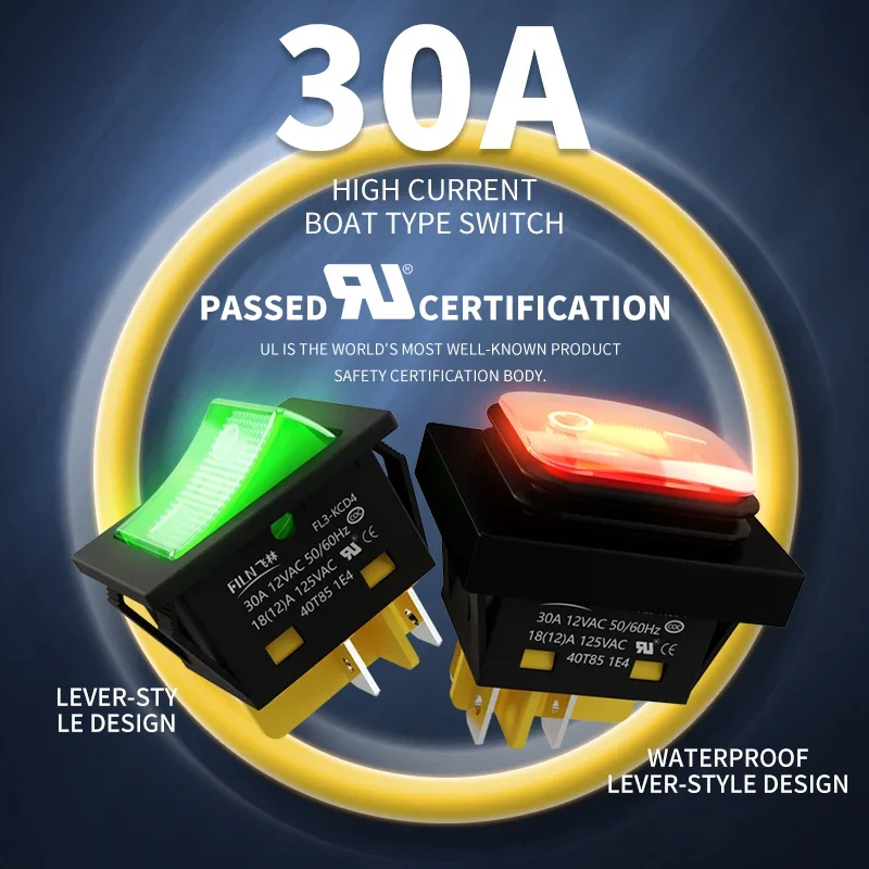 헤비 듀티 4 핀 DPST IP67 밀폐 방수 T85 자동 보트 해양 토글 로커 스위치, LED 포함, 30A, 250V, 12V, 220V, 30x22