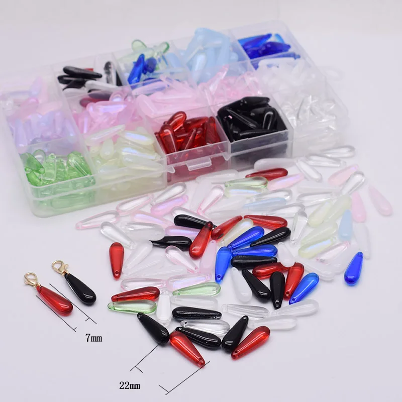 물방울 모양 체코 유리 비즈, DIY 쥬얼리 파인딩, 물방울 유리 느슨한 비즈, 쥬얼리 제작 목걸이, 7x22mm, 30, 60 개