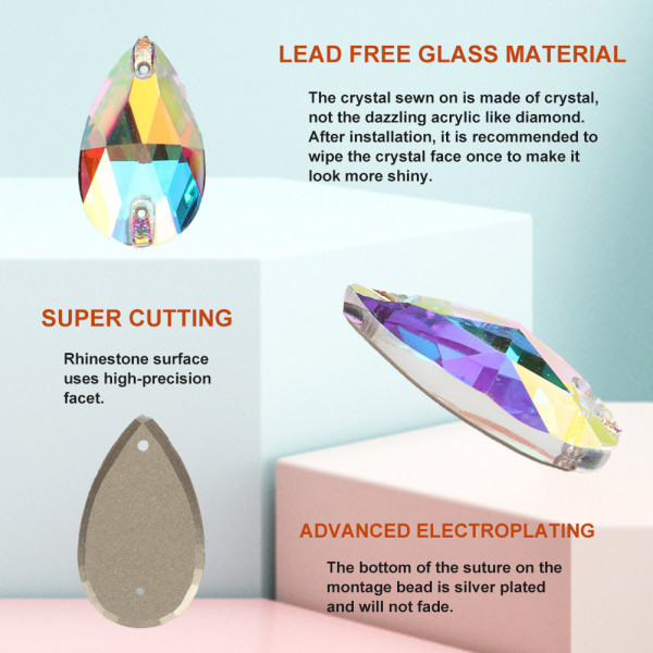 YHB 최고 품질 드롭 유리 크리스탈 AB 달빛 바느질 돌 플랫 백 의류 의류 가방에 대한 라인 석에 바느질