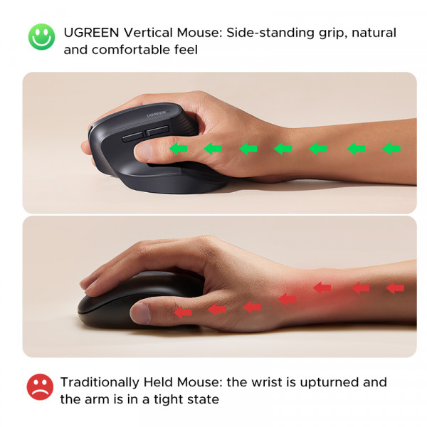 UGREEN 맥북 태블릿 노트북용 수직 무선 마우스, 인체 공학적 4000DPI 6 음소거 버튼, 컴퓨터 PC 마우스, 블랙 핑크, 2.4G