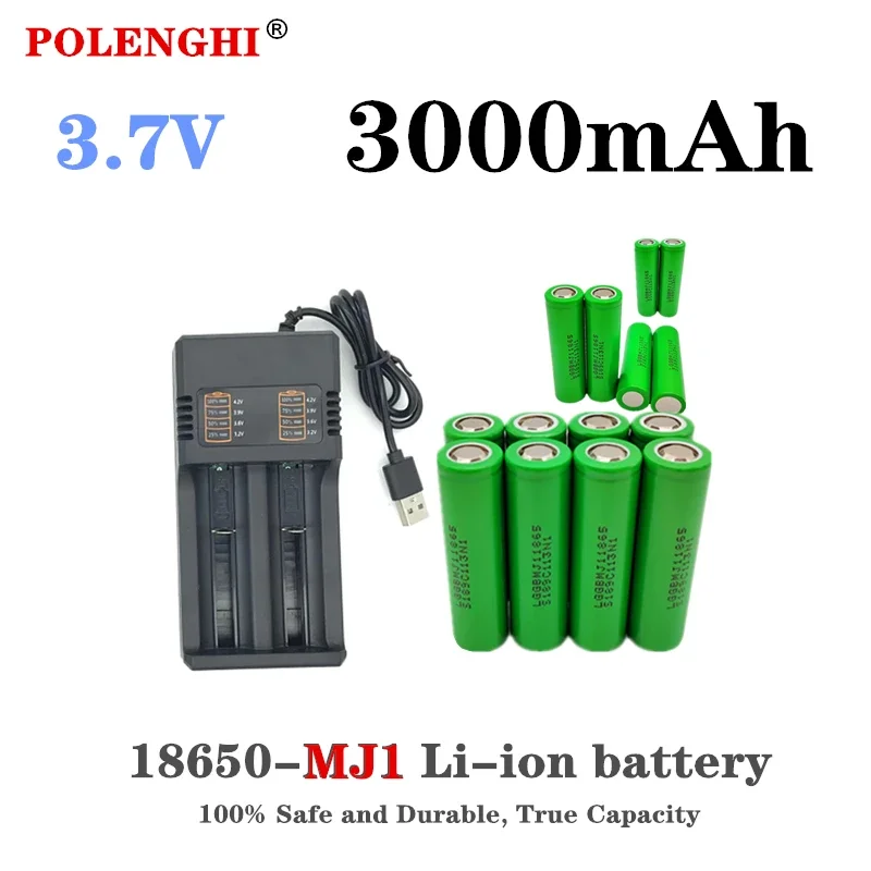 100% 실제 용량 INR 18650 MJ1 3.7V 3000mAh, 18650 플랫 탑 충전식 다기능 리튬 배터리 + USB 충전기 title=100% 실제 용량 INR 18650 MJ1 3.7V 3000mAh, 18650 플랫 탑 충전식 다기능 리튬 배터리 + USB 충전기 