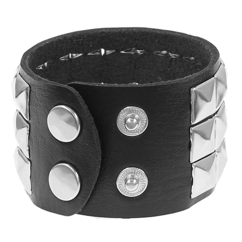 블랙 가죽 고스 스퀘어 와셔 리벳 팔찌 커프 팔찌 고딕 펑크 팔찌 완장 남성 여성을위한