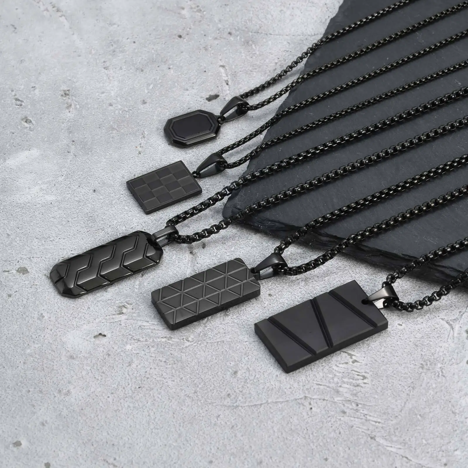 남자 소년을위한 Vnox 작은 Dogtags 펜던트 목걸이, 블랙 실버 컬러 스테인레스 스틸 군사 개 태그 상자 체인 선물 그에게