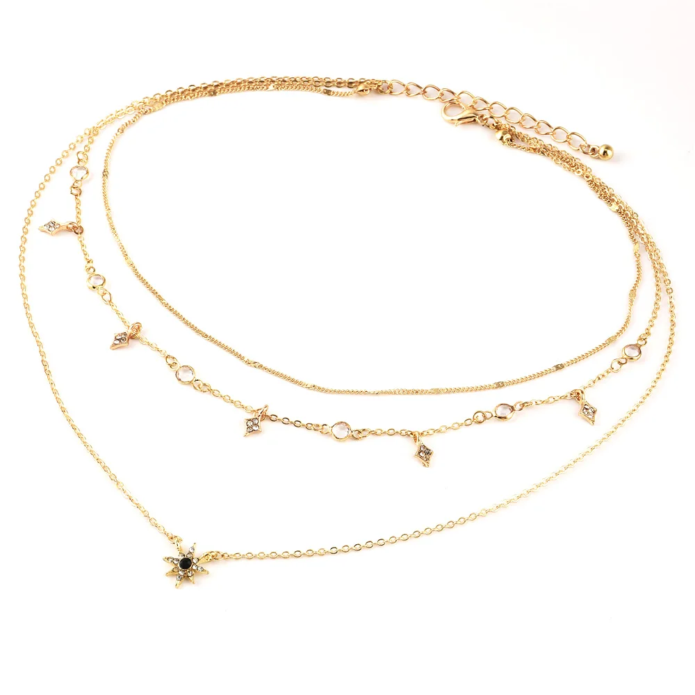 Bls-miracle Boho 크리스탈 펜던트 목걸이 여성을위한 패션 다층 스타 목걸이 성명 데크 체인 보석 선물 NX-53