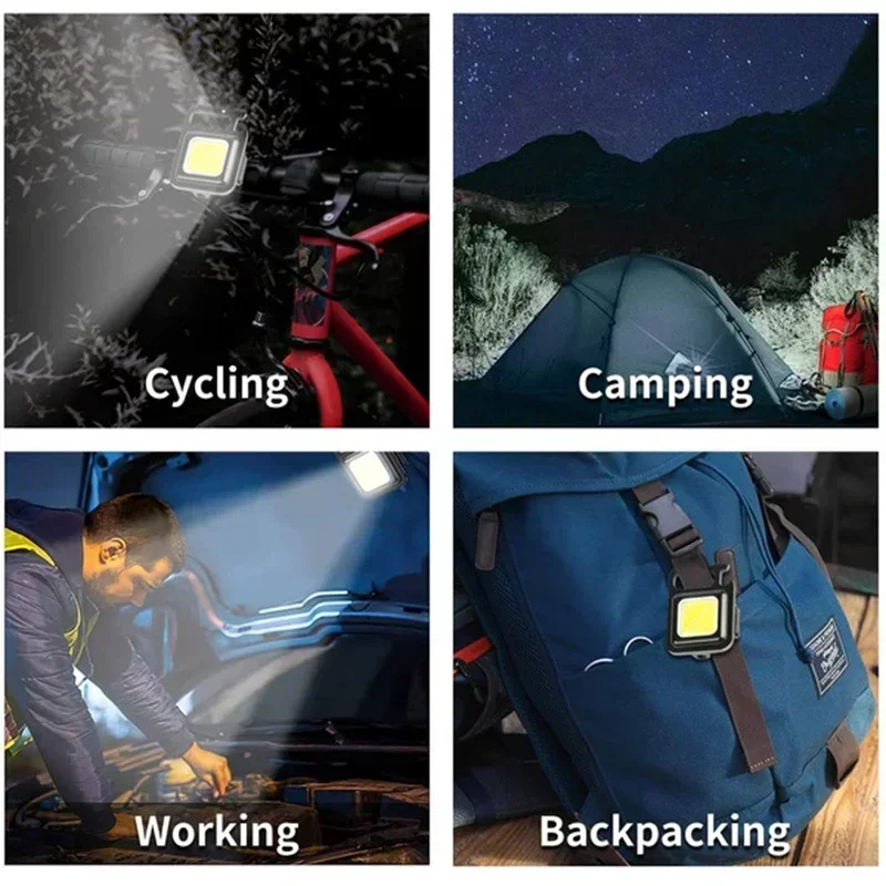 휴대용 키체인 라이트 미니 다기능 캠핑 손전등, USB 충전식 작업 LED 밝은 COB 포켓 클립 랜턴 1-10 개